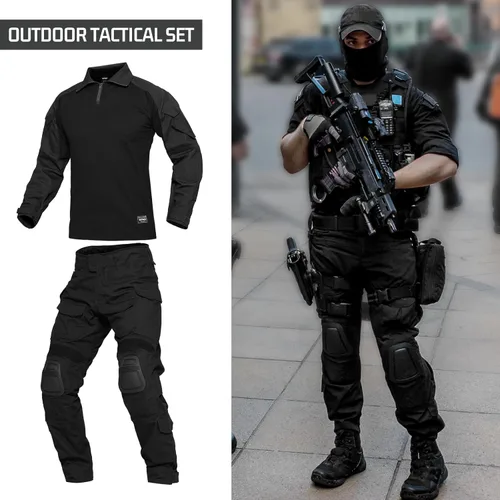 Vista 6 de YEVHEV Conjunto de ropa militar de combate G3, ropa táctica de camuflaje, uniforme de caza, equipo de paintball con rodilleras para hombres