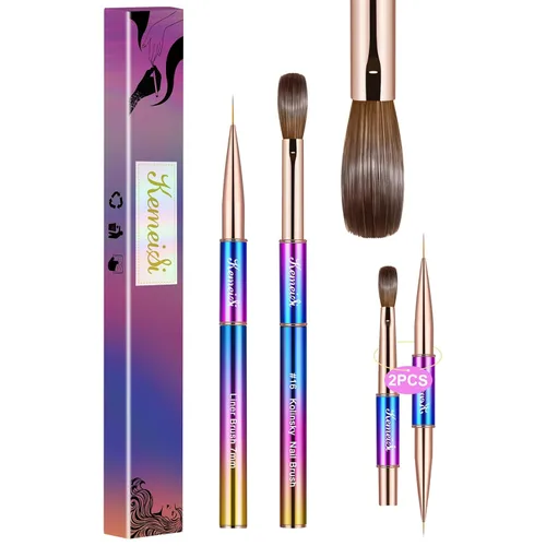 Vista 17 de KEMEISI Kolinsky - Juego de 2 pinceles para arte de uñas, tamaño #10/02 para aplicación acrílica, mango resistente, herramientas de diseño ovalado