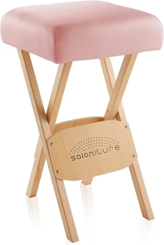 Vista 9 de Saloniture Taburete de masaje plegable de madera con estuche de transporte, negro