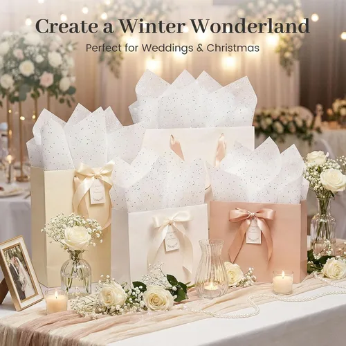 Vista 3 de Koogel 120 hojas de papel de seda, papel de seda blanco de 20 x 14 pulgadas para bolsas de regalo, envoltura de purpurina para cumpleaños, proyectos