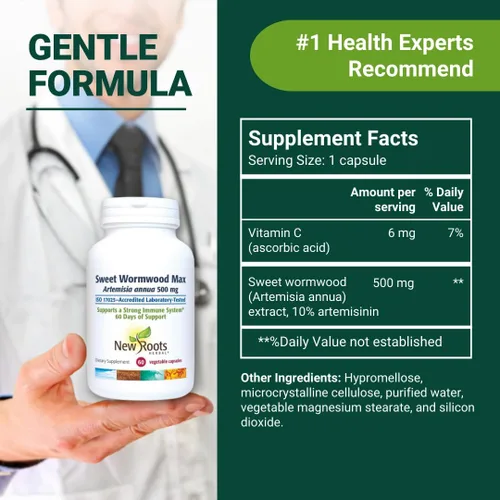 Vista 7 de NEW ROOTS HERBAL Suplemento de extracto de ajenjo dulce (500 mg) Cápsulas con vitamina C Suplemento de limpieza intestinal y desintoxicación