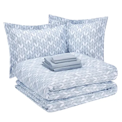 Vista 31 de Amazon Basics - Juego de edredón Twin/Twin XL con sábanas, juego de ropa de cama de 5 piezas, microfibra ligera azul Calvin a rayas, en una bolsa