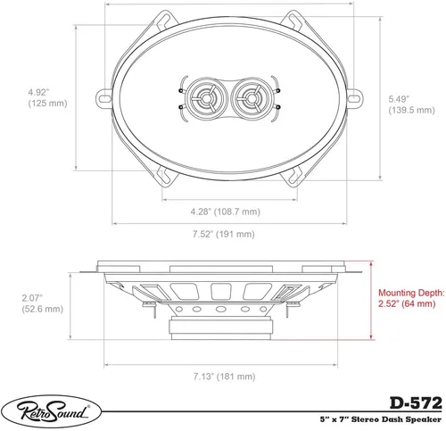 Vista 3 de Retro Manufacturing D-572 - Altavoz de repuesto para salpicadero de 5" x 7" para vehículos clásicos