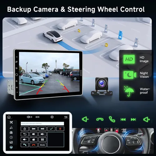 Vista 5 de Rimoody Estéreo de automóvil de 10.1 pulgadas de un solo DIN, pantalla táctil desmontable con Apple CarPlay y Android Auto, cámara de respaldo