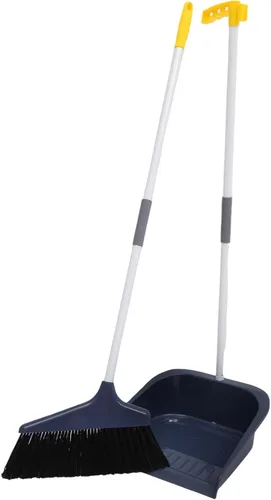 Lurrose Juego de escoba y recogedor con recogedor, escoba mejorada, escoba de mango largo, escoba de pie para limpieza del piso del hogar, cocina,