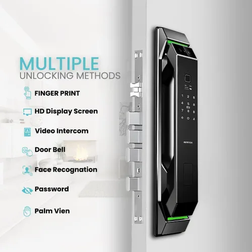 Vista 3 de Cerradura de puerta inteligente de reconocimiento facial 3D con cámara HD, timbre de video e intercomunicador, entrada sin llave 7 en 1 Huella