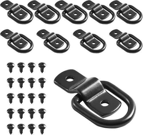 Lonffery 10 PCS anclajes de amarre con anillo en D de 1/4 de pulgada, kit resistente de 2400 libras para remolque, cama de camión, casa rodante,