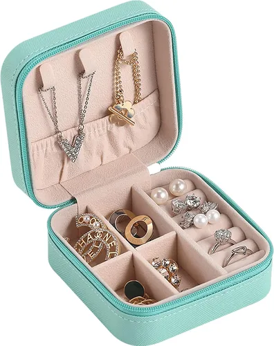 DgkfkC Joyero portátil de viaje caja de joyería de cuero caja de joyería para guardar collares pendientes pulseras lápiz labial y horquillas para el
