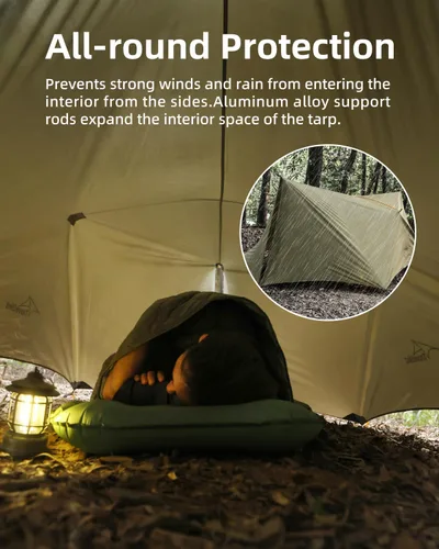 Vista 7 de Lona ultraligera, hamaca de 14 pies, ligera, impermeable, tienda de campaña con puertas, refugio de lona para mochileros, senderismo, campamento