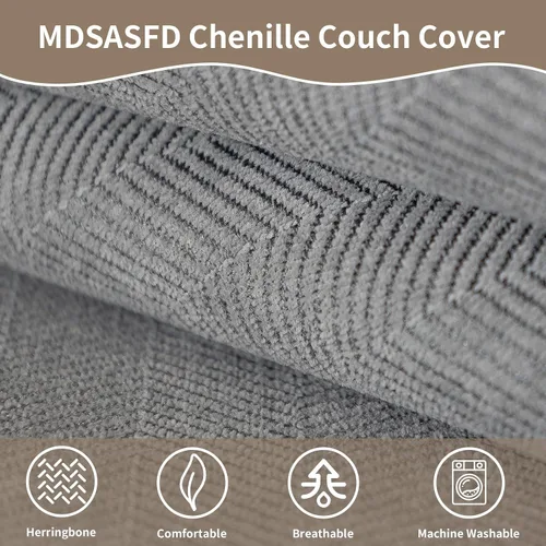 Vista 5 de Fundas de Chenilla para Sofá Seccional, Fundas de Sofá en Espiga Lavables para Perros, Divertido Protector Antideslizante y Suave para Sofá, Funda