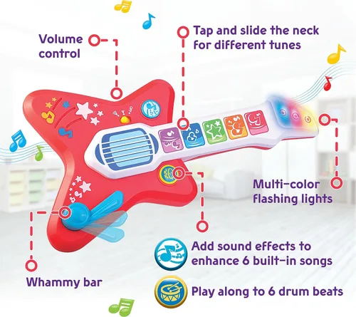 Vista 2 de HAP-P-KID Guitarra mágica táctil, juguete musical iluminado para niños pequeños con control de volumen, instrumento musical con sensor táctil