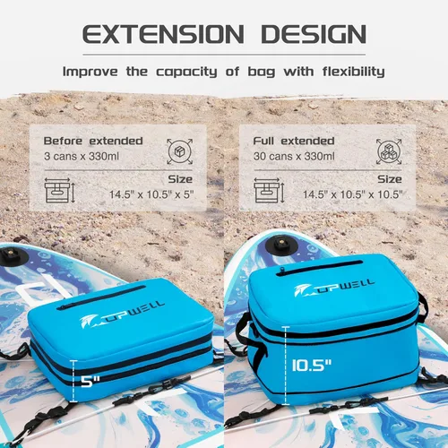 Vista 3 de UPWELL Accesorios para tablas de remo – Bolsa impermeable de SUP Cooler Deck Bag, PVC Dry Bag, 30 latas Surf Kayak Cooler