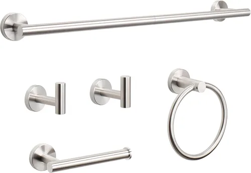 NearMoon Juego de 5 piezas de accesorios de baño SUS304 de acero inoxidable grueso, incluye barra de toalla de 24 pulgadas, anillo de toalla de