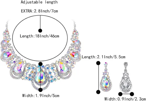 Vista 4 de BriLove Conjunto de collar y aretes con forma de lágrima de cristal para mujer