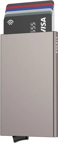 Vista 14 de VULKIT Billetera desplegable, delgada, minimalista, tarjetero para tarjetas de crédito, para hombres y mujeres, con bloqueo RFID, mini funda de Oro