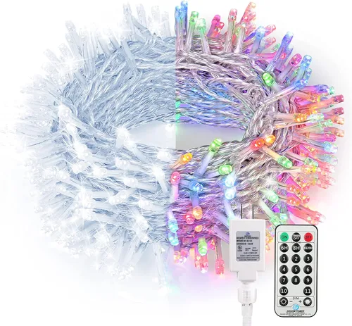 Vista 11 de Brizled Luces de Navidad que cambian de color, 65.67 pies, 200 luces LED de doble color para árbol de Navidad con control remoto, blanco frío