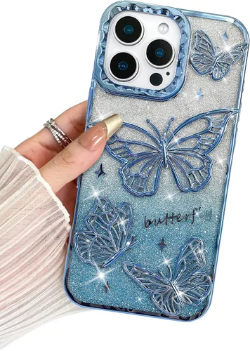 Vista 27 de BITOBE Diseñada para iPhone 16 Pro Max, Bonita Funda de Mariposa 3D Delgada con Chapado Brillante Reluciente de Lujo para Mujeres y Niñas Protectora