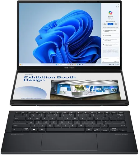 Vista 10 de ASUS Zenbook Duo portátil, pantalla táctil OLED 3K 120Hz dual de 14 pulgadas, Evo, Intel Core Ultra 9 285H, gráficos Intel Arc, 32 GB de RAM, SSD