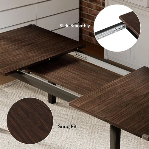 Vista 12 de iPormis Juego de mesa de comedor de 7 piezas con 6 sillas, mesa de cocina extensible de 63 pulgadas y sillas para 4-6, mesa de comedor con marco