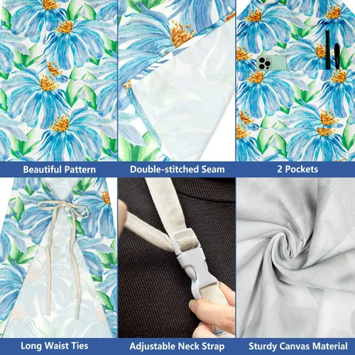 Vista 4 de LOLOMLO 2 Pack Floral Apron for Women with Pockets, Water Resistant Adjustable Neck Strap, Apron for Gardening