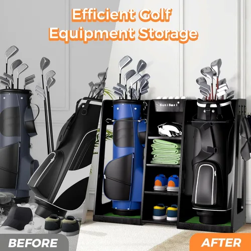 Vista 4 de SuniBoxi Wooden Golf Storage Organizer for Garage, Premium Golf Bag Holder Rack for Golfing Accessories, for Golfers,Husband, Dad