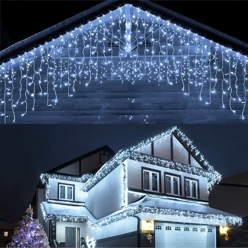 Vista 9 de Techip Luces de Navidad de Halloween para exteriores, 33 pies, 400 luces LED de carámbano para exteriores, tira de luces de cortina enchufable