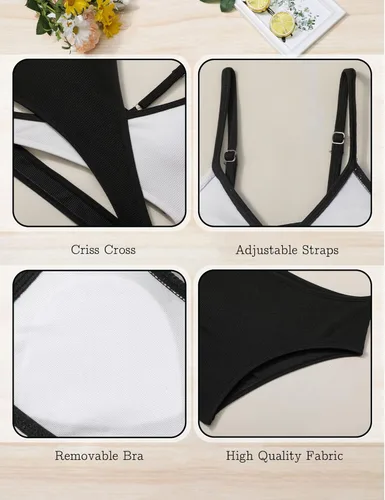 Vista 6 de Aulyffo Conjunto de bikini para niñas, traje de baño de dos piezas, traje de baño cruzado para niñas