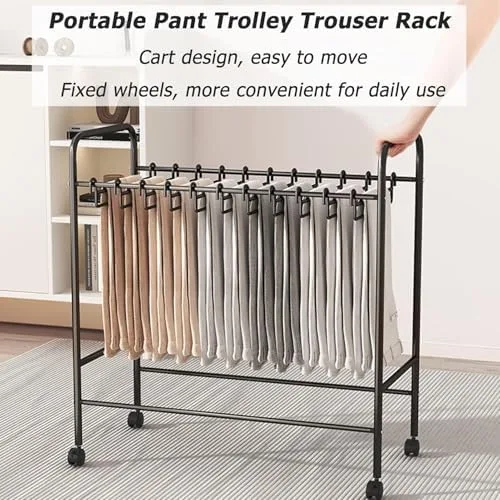 Vista 6 de Slide Out Pants Rack Closet Hanger Bar Pull Trousers Tie Belts Scarf Racks Top Mounted Wardrobe Clothes for Closet Retractable,Space-Saving Rolling