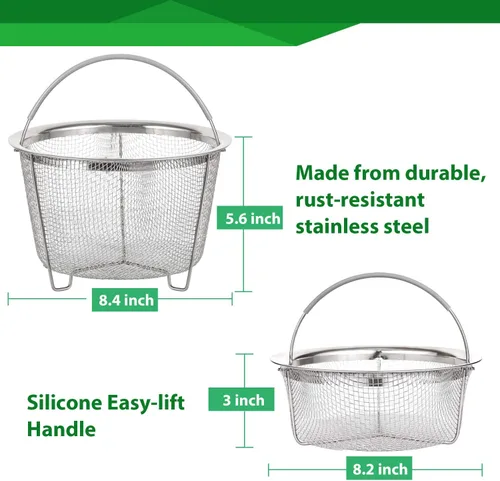 Vista 4 de AOZITA Cesta de vapor para accesorios de Instant Pot de 6 cuartos o 8 cuartos de galón - 2 niveles apilables de acero inoxidable 18/8 de malla