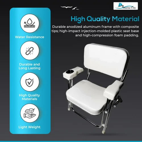 Vista 4 de MARINE CITY Aluminum Portable Folding Boat Deck Chair, Cushioned & Comfortable with Foam Padding, Ideal for Marine, Boats, Yachts, and Ships