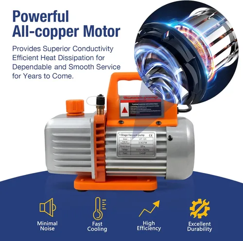 Vista 4 de BACOENG 3.5 CFM Bomba aspiradora, 110V 1/3 HP Bomba aspiradora giratoria de paletas de una etapa para HVAC con aceite, para recarga de refrigerante
