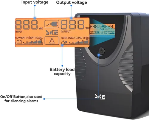 Vista 4 de Protección contra sobretensiones y respaldo de batería 425VA/240W, Unidades de suministro de energía ininterrumpida para computadora, Pantalla LCD