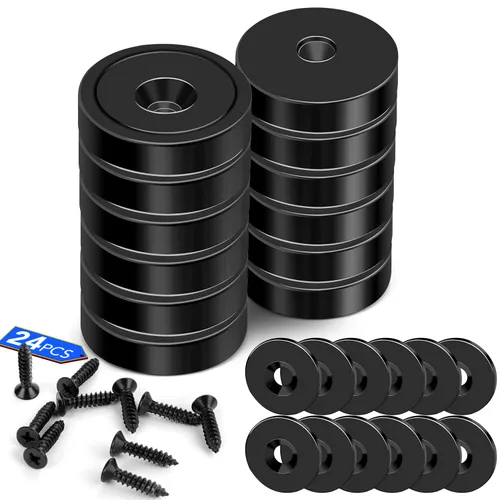 LOVIMAG Imanes de neodimio fuertes, imanes redondos de tierras raras con agujeros, 30 libras, potentes imanes impermeables con tornillos y hojas de