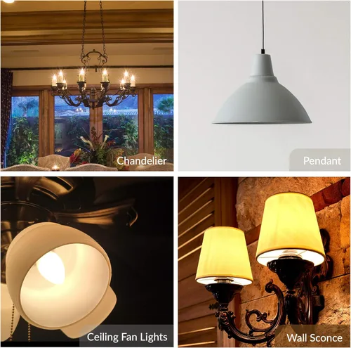 Vista 3 de Simba Lighting Candelabro CA10 con punta de llama esmerilada de 25 W, base E12 (paquete de 12) bombillas incandescentes decorativas de 120 V