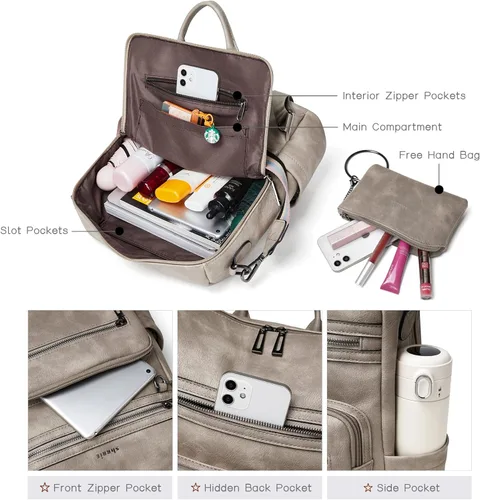 Vista 4 de Shrrie Mochila para mujer, mochila de cuero de diseñador de moda, mochila de viaje, bolsa de hombro convertible