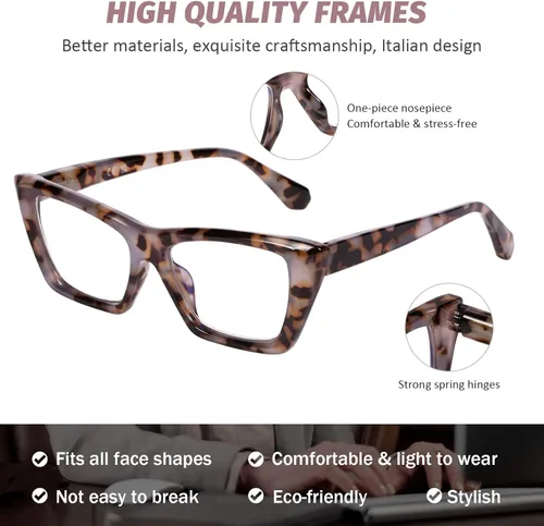 Vista 3 de DOOViC Paquete de 3 lentes de lectura a la moda para mujer, diseño de ojo de gato con bloqueo de luz azul, lectores de computadora