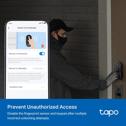 Vista 8 de TP-Link Tapo Cerradura Inteligente para Puerta, Pestillo de Seguridad Entrada sin Llave, Reconocimiento de Huellas Dactilares, Teclado
