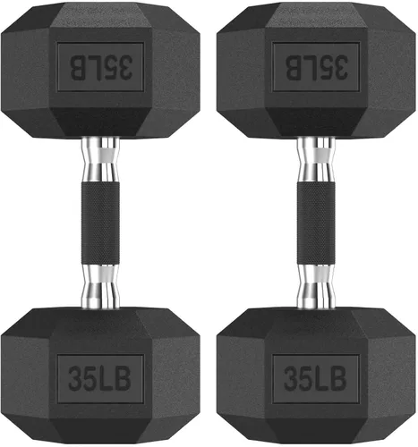 Vista 23 de HANDBODE Juego de 2 mancuernas hexagonales de 2.5 a 65 libras con revestimiento de goma, mancuernas para ejercicio y fitness, peso de mano