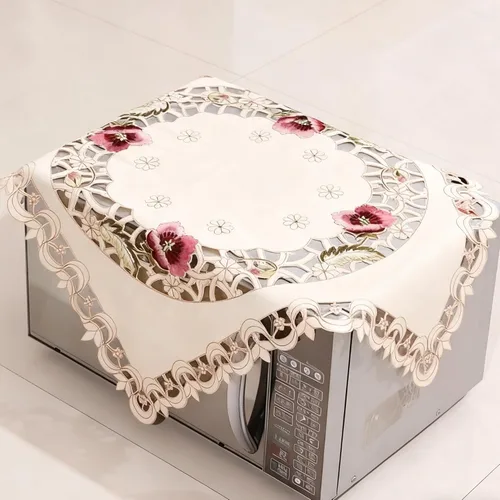 LeLehome - Mantel de encaje beige, diseño vintage con flores rufas rojas, clásico Doily para mesa de comedor pequeña, mantel cuadrado de 85 x 85 cm