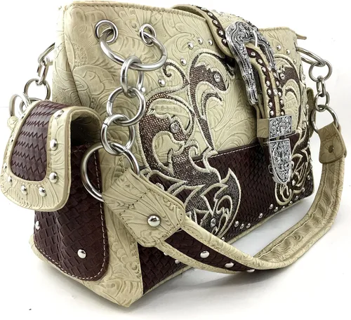 Vista 2 de Justin West Purse Laser Cut Rhinestone Plata hebilla cruz forma Concealed Carry Bolso