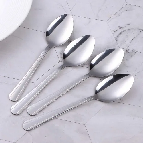 Vista 4 de MINGYU Juego de 12 cucharas de acero inoxidable, elegantes cucharas de sopa azules, cucharas de mesa de 7 pulgadas, cucharas de titanio