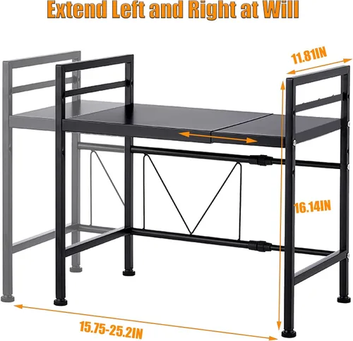 Vista 9 de Soporte extensible para horno de microondas, estante ajustable para microondas, estante para tostadora, estante resistente, organizador de encimera