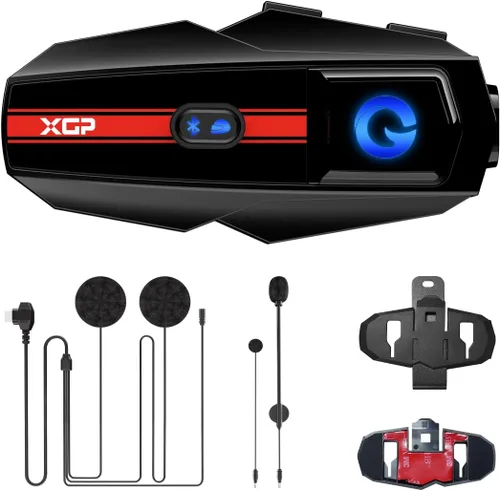 XGP Casco de motocicleta, auriculares Bluetooth, sistemas de comunicación de intercomunicación, 2 conductores para compartir música/IP67