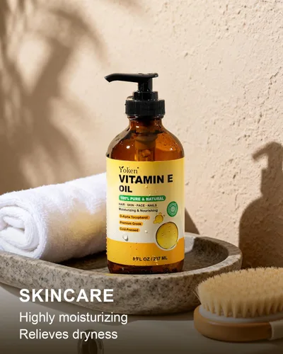 Vista 4 de Yoken Aceite de vitamina E para la piel, cara, cuerpo, cabello, botella de vidrio de aceite vital, aceite puro y natural de vitamina e para la cara