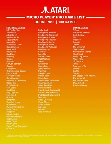 Vista 3 de My Arcade Atari Micro Player Pro: 100 Arcade Classics Games, 6.75" Portable Mini Arcade Machine, Retro Gaming Consoles