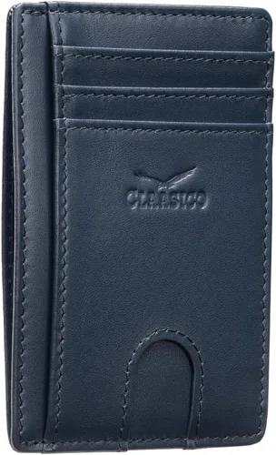 Claasico Bolsillo frontal pequeño para hombre cartera RFID bloqueo cuero genuino tarjeta de crédito titular, Azul antiguo