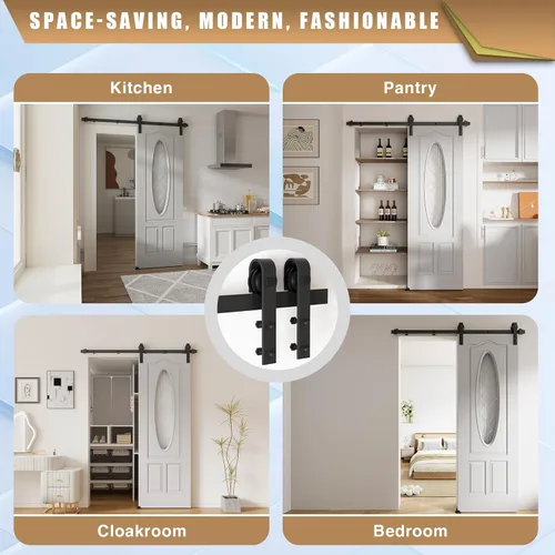 Vista 6 de DonYoung Kit de herrajes para puerta corrediza de granero de 6 pies, riel modular de fijación de tornillo mejorado, kit de riel de puerta de granero