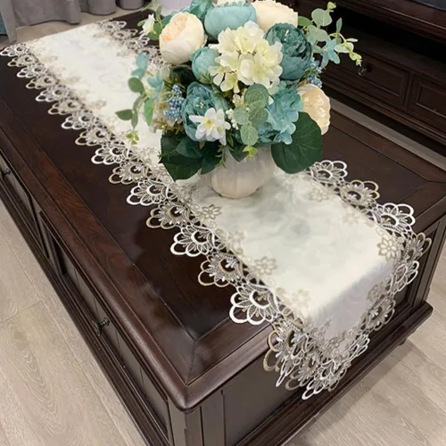 Vista 2 de Sandweek Camino de mesa de macramé para fiesta, camino de mesa de 70 pulgadas, encaje floral, rectangular, bufanda, decoración de mesa de boda