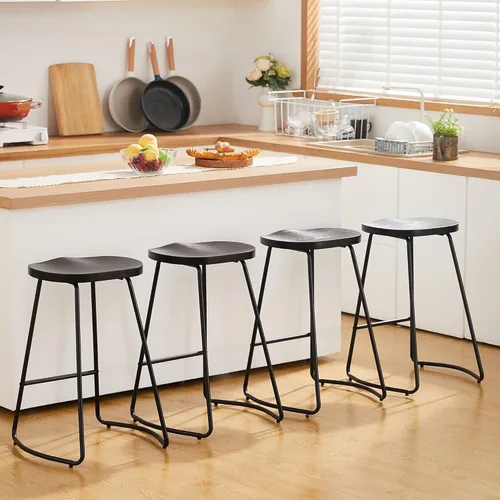 HeuGah Juego de 4 taburetes de bar con asiento de silla de montar con patas de metal, taburetes rústicos de altura de mostrador sin respaldo (negro,