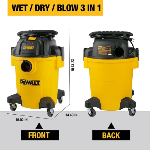 Vista 2 de DEWALT Aspiradora de 6 galones 4HP Poly Wet Dry Vacuum Solución de limpieza definitiva para entornos de taller de construcción, para trabajo